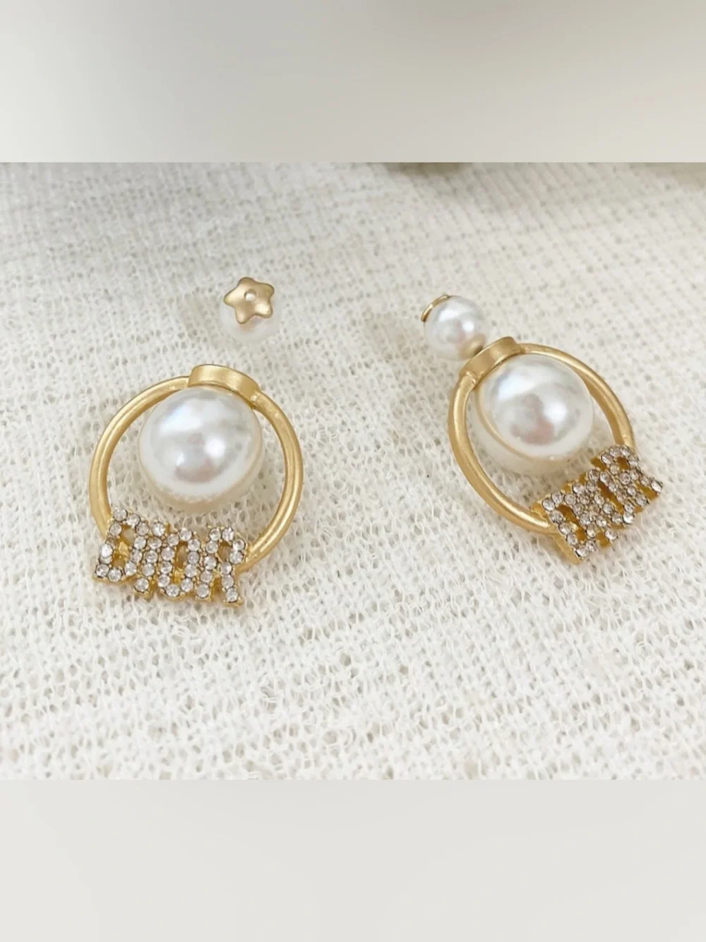 D1OR fashion Gold Pearl & Crystal Hoop Earrings - Womens Jewelry